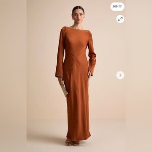 Kae Rust Orange Satin Cowl Back Maxi Dress